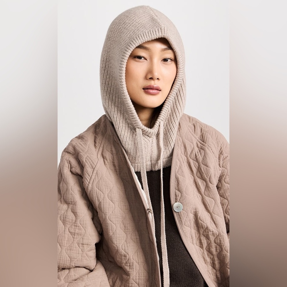 RAG & BONE CAROLINA WOOL KNIT HOOD WITH TIES TAUPE OS NWT